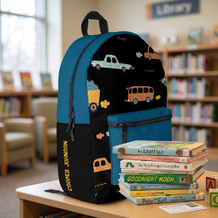 Impresa Mochila escolar para niños con nombre de coche per