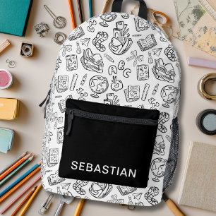 Impresa Mochila Escolar Personalizada en Negro y Blanco pa