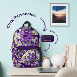 Impresa Mochila Estilo Baldosa Mosaico Boho Llama Violeta