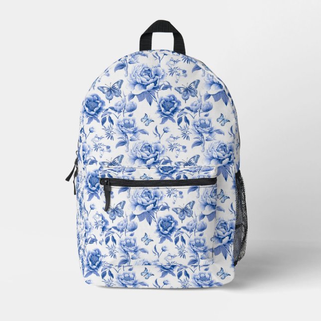 Impresa Mochila floral azul de bonito (Anverso)
