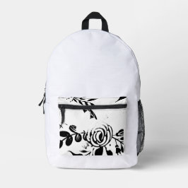 Impresa Mochila floral clásica en blanco y negro desteñida