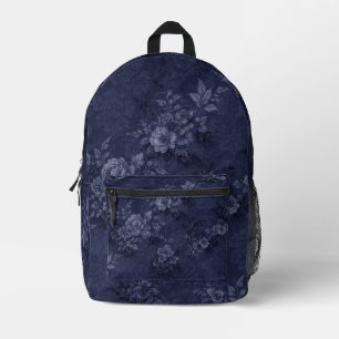 Impresa Mochila floral de color azul marino de mezclilla