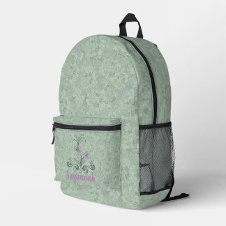 Impresa Mochila floral de color verde pálido y lino person