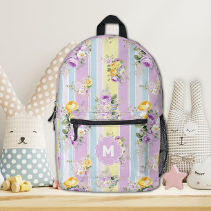Impresa Mochila floral de lavanda a rayas personalizada