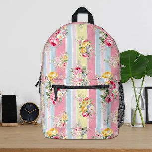 Impresa Mochila floral rosa a rayas