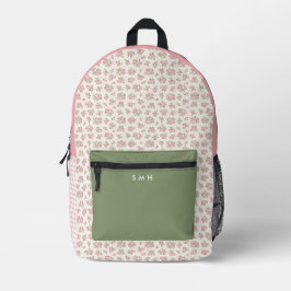 Impresa Mochila floral rosa y gingham personalizada