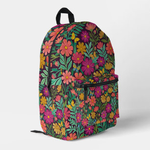 Impresa Mochila Flores Mariposas Arte Abstracto Folk