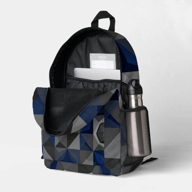 Impresa Mochila Geométrica de Baja Resolución Crystal Blue (Esquina trasera derecha (abierta))