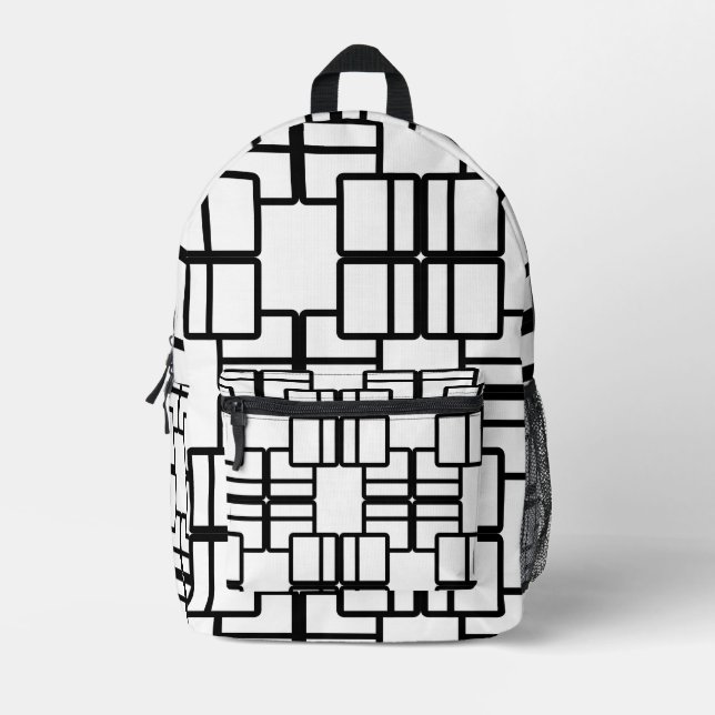 Impresa Mochila geométrica moderna en blanco y negro (Anverso)