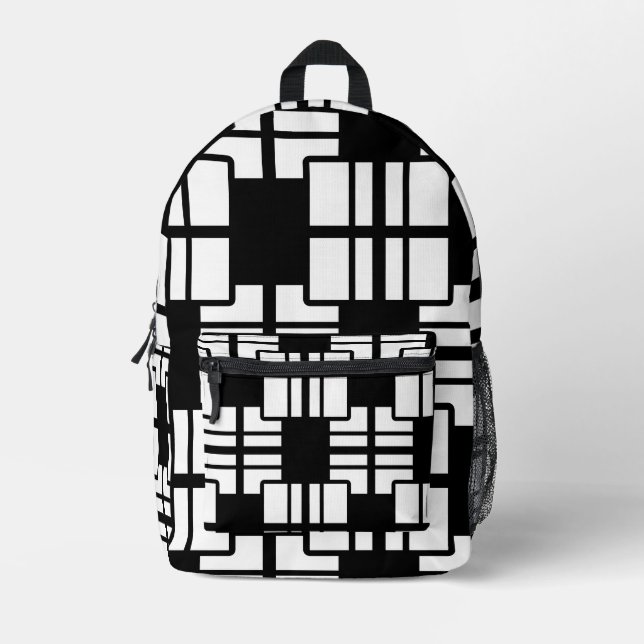 Impresa Mochila geométrica moderna en blanco y negro (Anverso)