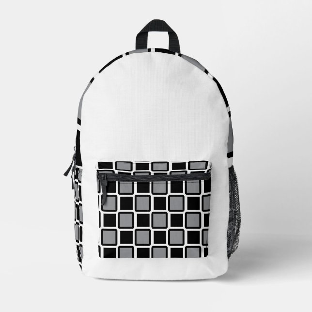 Impresa Mochila geométrica moderna gris y negra. (Anverso)