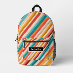 Impresa Mochila geométrica retro a rayas personalizada