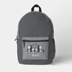 Impresa Mochila gris personalizada temática de ajedrez