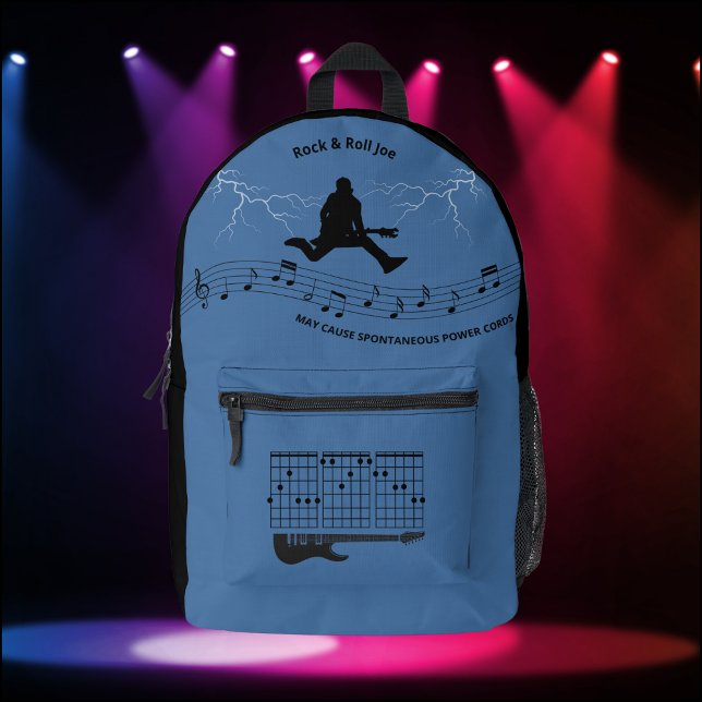Impresa Mochila Guitarista Rock y Roll Azul y Negro (Legendary Style Rock and Roll Guitarist Backpack Blue & Black)