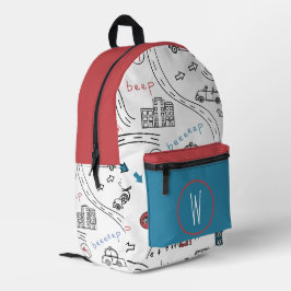 Impresa Mochila infantil monograma de tráfico de coches de