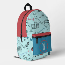 Impresa Mochila infantil monograma de tráfico de coches de