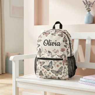Impresa Mochila infantil personalizada de mariposa con nom