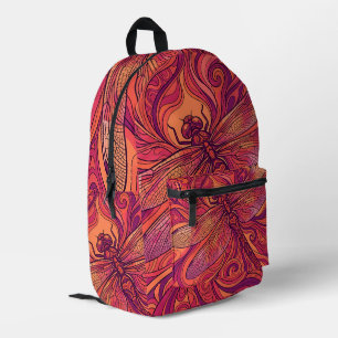 Impresa Mochila Línea Naranja Atardecer Libélula Abstracta