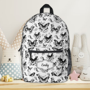 Impresa Mochila Mariposa Negra Blanca Nombre Personalizado