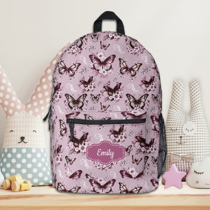 Impresa Mochila Mariposa Rosa Nombre Personalizado