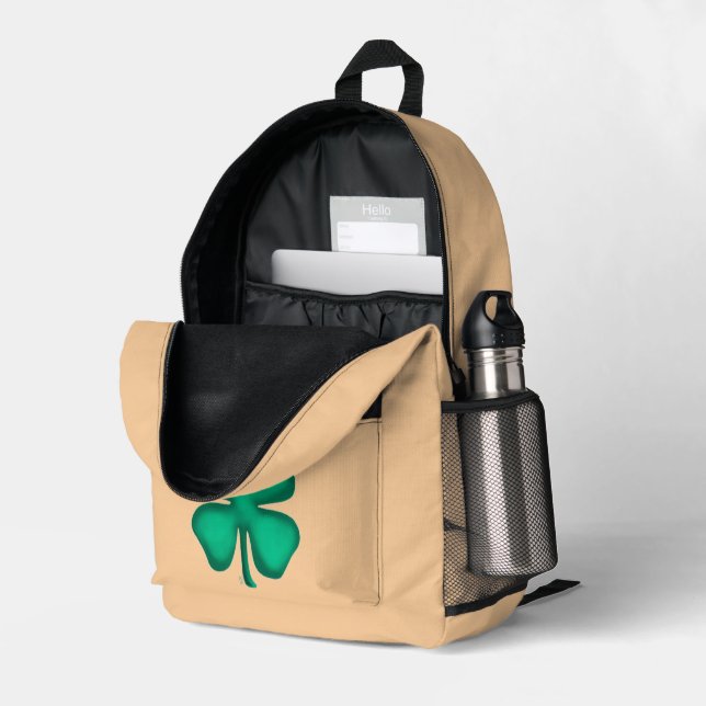 Impresa Mochila marrón Lucky 4 Leaf Irish Clover (Esquina trasera derecha (abierta))