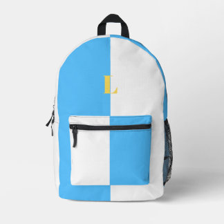 Impresa Mochila Minimalista Azul y Blanco con Nombre Perso