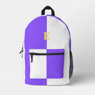 Impresa Mochila Minimalista Morada y Blanca con Nombre Per