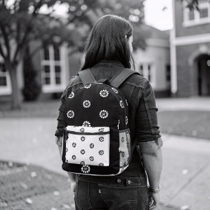 Impresa Mochila Mismatch – Floral Geométrico Blanco y Negr