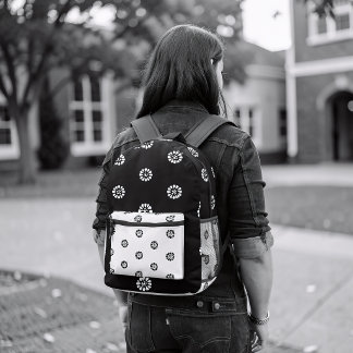 Impresa Mochila Mismatch – Floral Geométrico Blanco y Negr