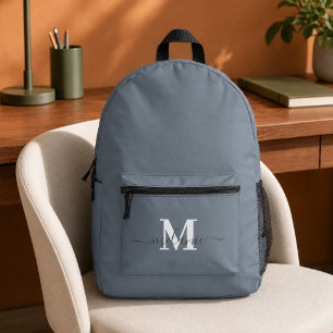 Impresa Mochila moderna azul polvoriento con monograma per