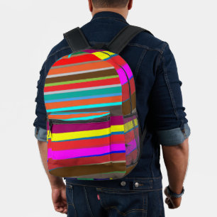 Impresa Mochila moderna de franjas verdes de color rojo az