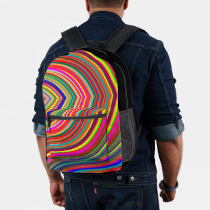 Impresa Mochila moderna de rayas multicolores azul rojo ve