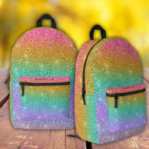 Impresa Mochila moderna para niña con brillo de purpurina 