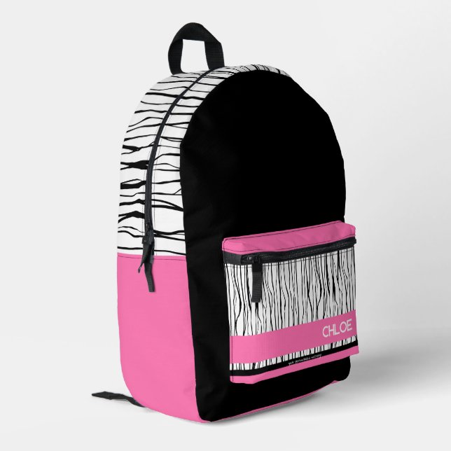 Impresa Mochila moderna rosa y negra con nombre personaliz (Esquina izquierda trasera)