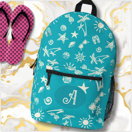 Impresa Mochila Monograma azul Aqua de patrón tropical