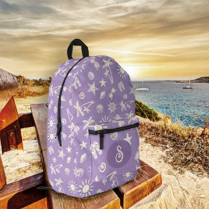 Impresa Mochila Monograma de lavanda de patrón tropical