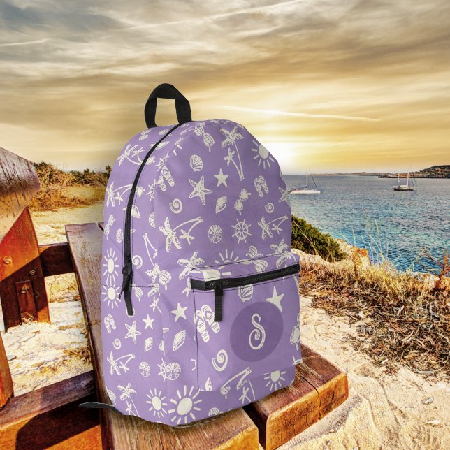 Impresa Mochila Monograma de lavanda de patrón tropical (Subido por el creador)