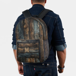Impresa Mochila Monograma de Rustic Wood Personalizado