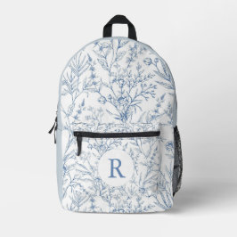 Impresa Mochila Monograma Floral Azul y Blanco Dainty