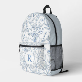 Impresa Mochila Monograma Floral Azul y Blanco Dainty