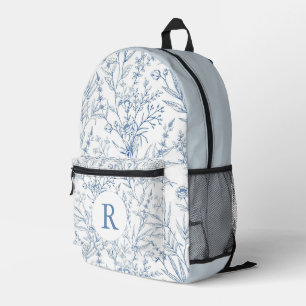 Impresa Mochila Monograma Floral Azul y Blanco Dainty