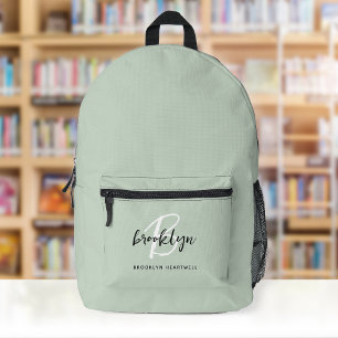 Impresa Mochila Monograma Verde Salvia Tendencia Blanco Ne