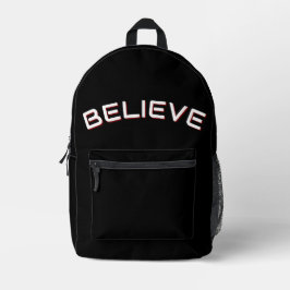 Impresa Mochila negra con cita inspiradora 'Creer'