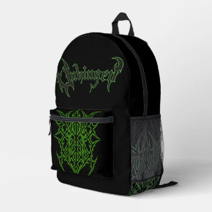 Impresa Mochila Negra con Estilo Death Metal Verde Neón