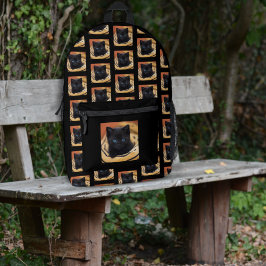 Impresa Mochila negra con patrón de foto de mascota 