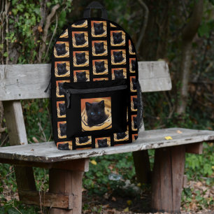 Impresa Mochila negra con patrón de foto de mascota 