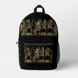 Impresa Mochila Negra con Relieve de Oro Mesopotámico Anti