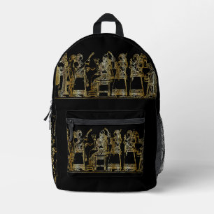 Impresa Mochila Negra con Relieve de Oro Mesopotámico Anti