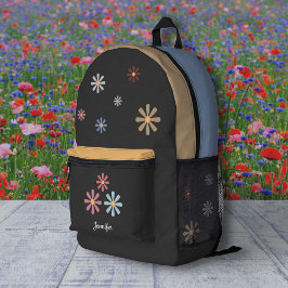 Impresa Mochila negra de las flores Pastel