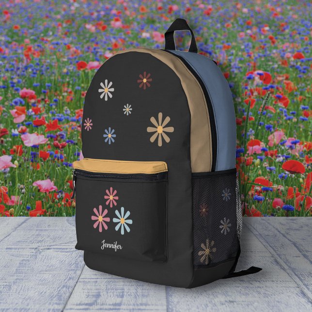 Impresa Mochila negra de las flores Pastel (Pastel Flowers Black Backpack)